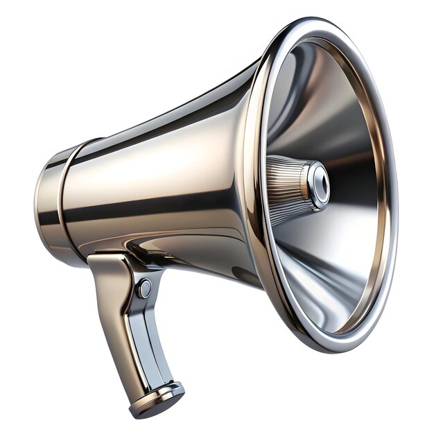 3d metallic render of megaphone promo icon on white background