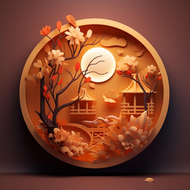 3D Mid Autumn Festival Icon Cultural and Celebration logo illustration