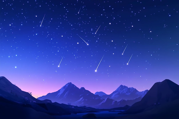 3D Midnight Sky Bright shooting stars across dark sky Background Wallpaper