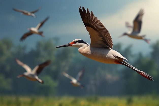 3d migratory bird with natural background ai generated