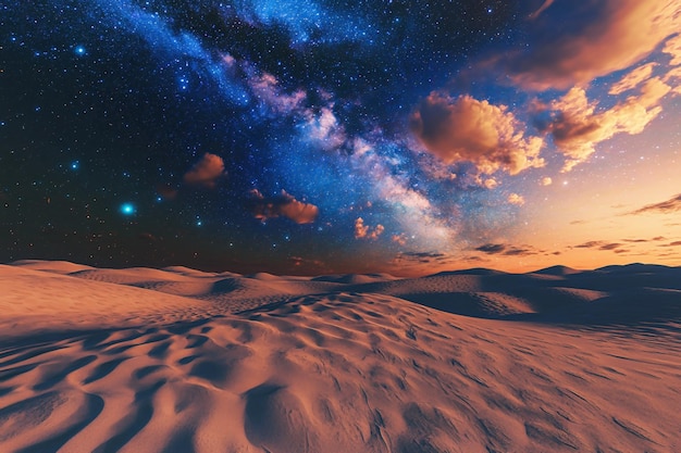 3D Milky Way Stars and galaxies above desert Background Wallpaper