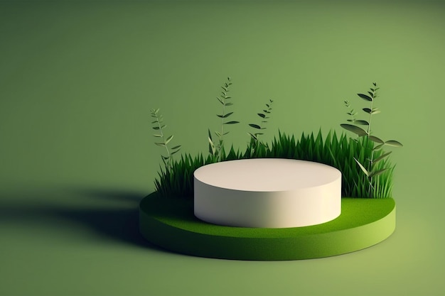 3d minimal circle podium illustration with green grass for product background