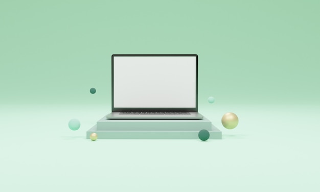 3d minimal laptop mockup green background