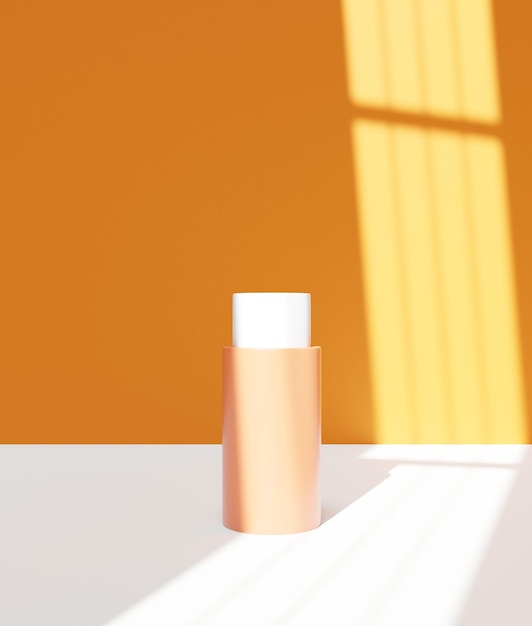 3D Minimal modern cosmetic products display, Empty cosmetic tube standing with window shadow