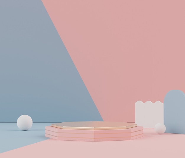 3D Minimal pastel podium and geometric shapes 