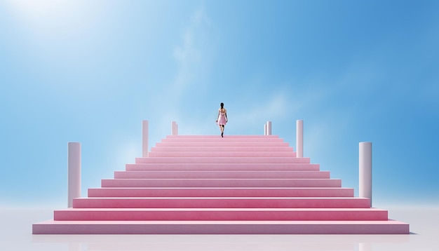 a 3D minimal poster design featuring a series of ascending stairs