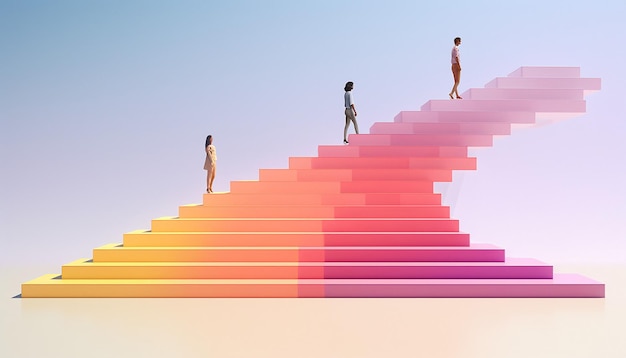 a 3D minimal poster design featuring a series of ascending stairs