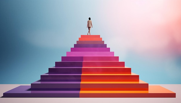 a 3D minimal poster design featuring a series of ascending stairs