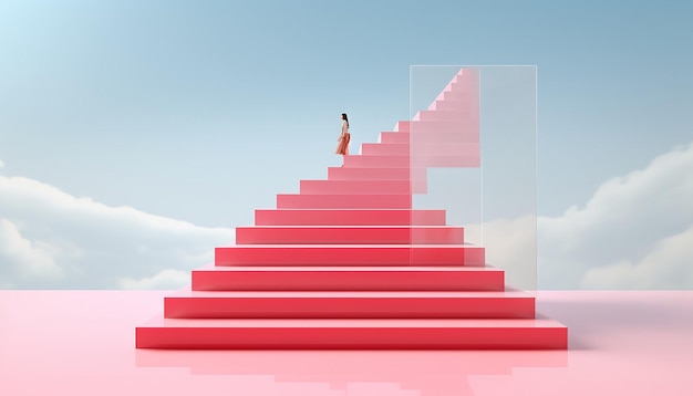 a 3D minimal poster design featuring a series of ascending stairs