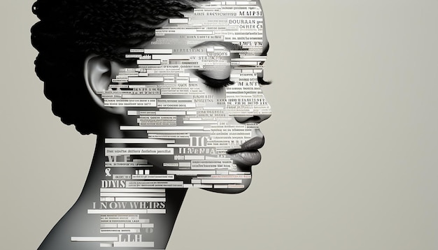 a 3D minimalistic poster with an elegant stylized depiction of a womans profile