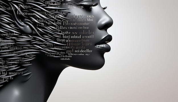 a 3D minimalistic poster with an elegant stylized depiction of a womans profile