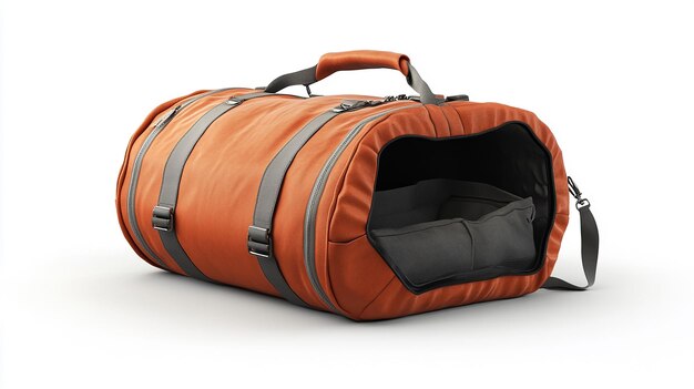 Photo a 3d mockup of a duffel bag shown in an open position with items visible inside