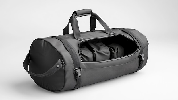 Photo a 3d mockup of a duffel bag shown in an open position with items visible inside