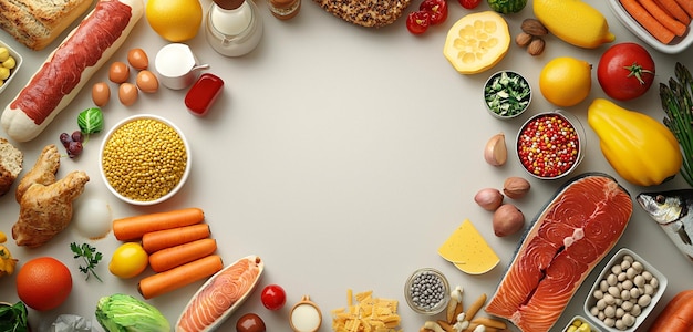 3D mockup of food items arranged in a circle for World Food Day