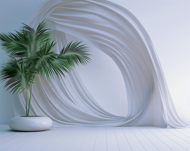 3d mockup of palm tree with hanging in the air product display prewedding shoot