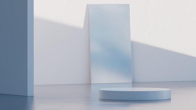 3d mockup podium Sky in mirror White colors Modern platform for product or cosmetics presentation