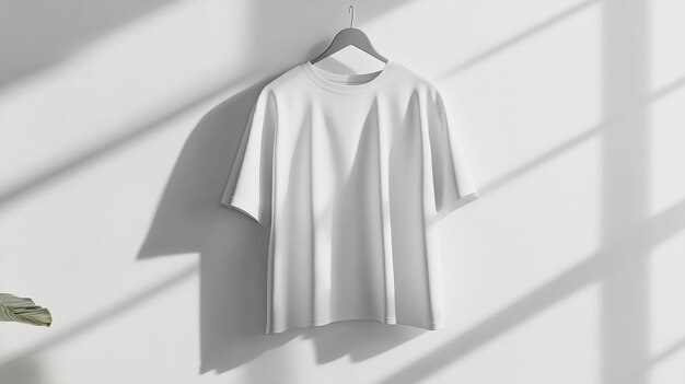 Photo a 3d mockup of a white tshirt hanging on a minimalist wall