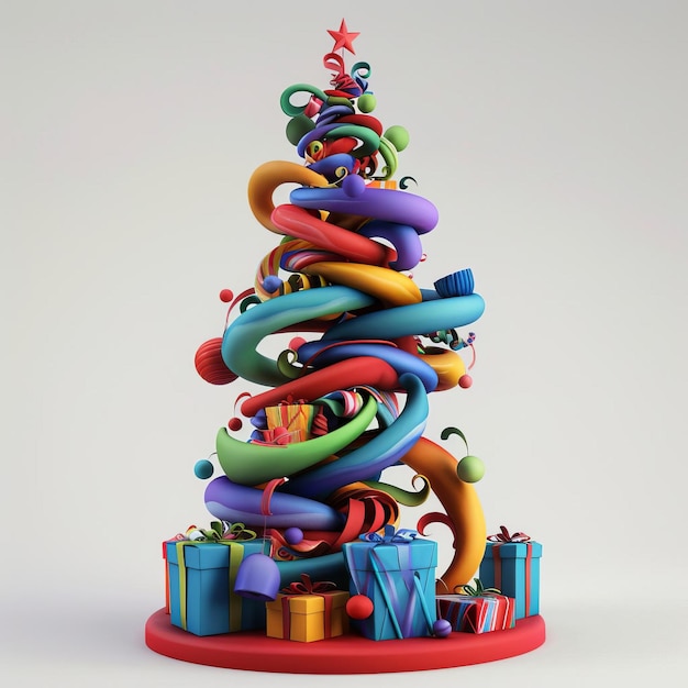 3D Model Abstract Art of Exuberant twisting abstract Christmas tree and present sculptures