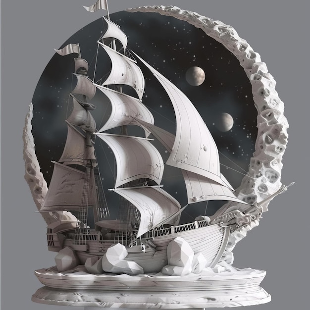 3D Model Abstract Art of Intergalactic tall ships abstract sculpture voyaging through spaces mysteries