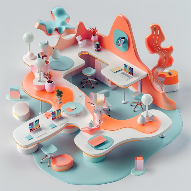 3D Model Abstract Art of Revolutionary abstract collaborative office workstation ecosystem for innovation