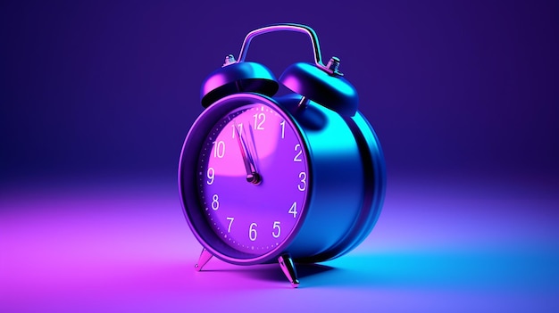 A 3d model of a alarm clock with pink purple gradient