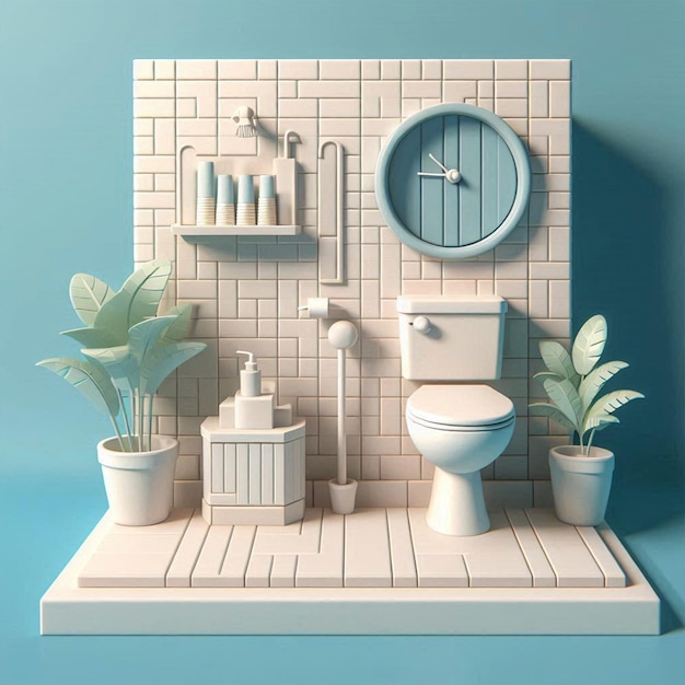 3D model of a bathroom with toilet and sink