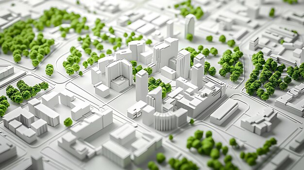 Photo 3d model of a city with green trees