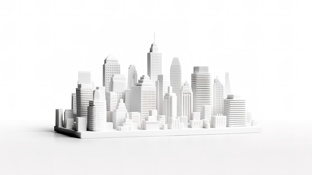 A 3d model of a city with a skyline in the background