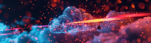 Photo 3d model of a cloud tech icon against a dynamic multicolored backdrop