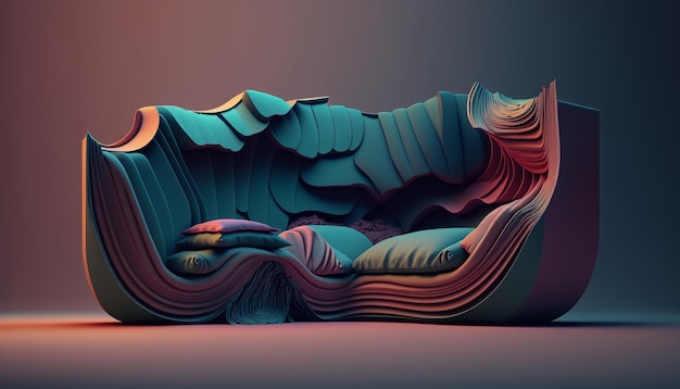 A 3d model of a couch made by the artist.