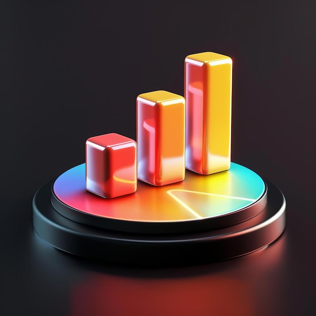 3D model of a data monitoring icon with vibrant colors and geometric shapes