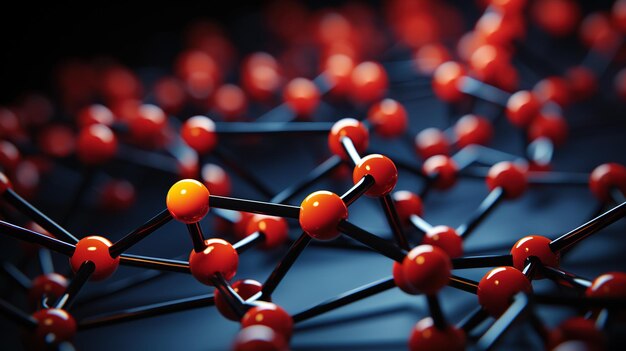 3D model depicts the molecular structure showcasing interconnected atoms against a dark background