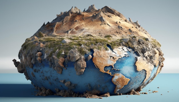 Photo a 3d model of earth that appears to be crumbling like dry soil