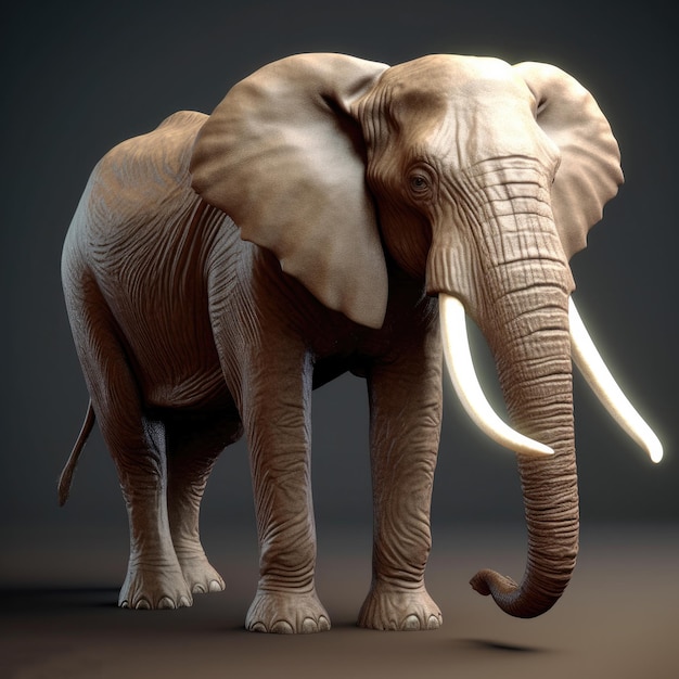 A 3d model of an elephant with a large tusk.