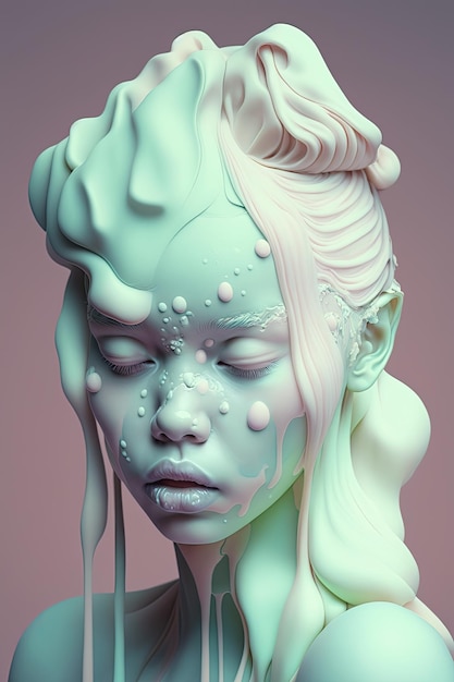 A 3d model of a girl with a green octopus on her head