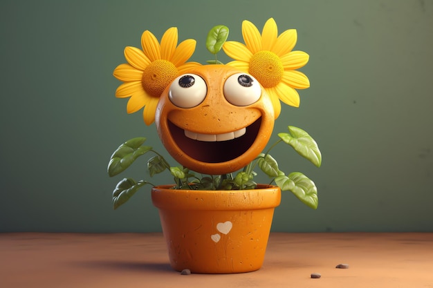 3D model of a happy flower in the pot