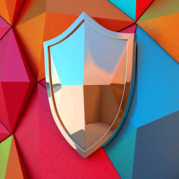 Photo 3d model of a shield representing risk management on a multicolored abstract background