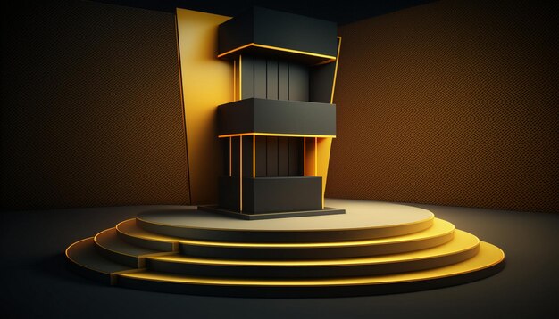 Photo a 3d model of a stage with a podium and a podium with a yellow light.