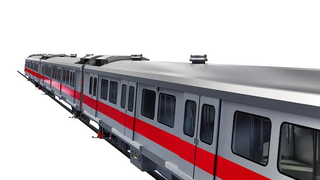 3d model of a subway train on a white isolated background 3d rendering