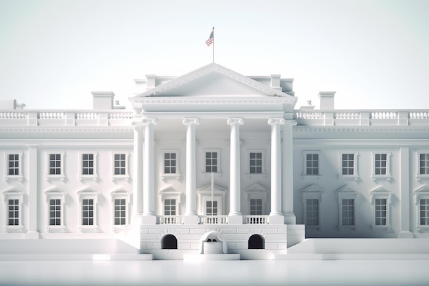 A 3d model of the white house with the flag on the top.