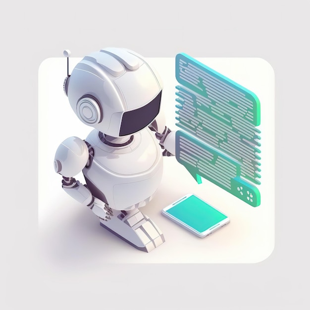 3d model of white robot processing data