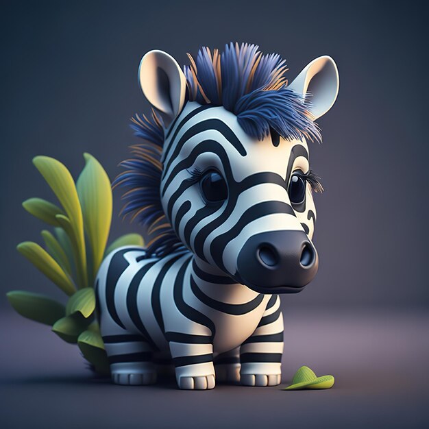 A 3d model of a zebra with a blue tail.