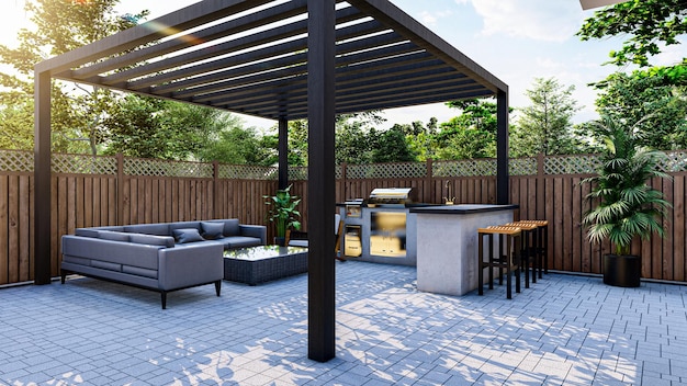 3d modeling and rendering of gazebo pergola and seating area design