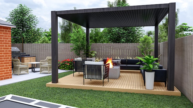 3D modeling and rendering of pergola seating area design