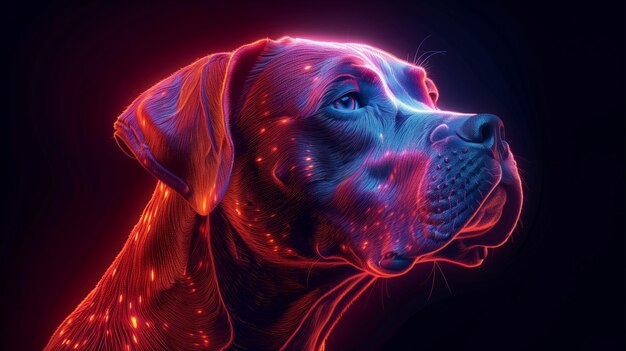 3D modern Dog icon in bright neon graphic style black background