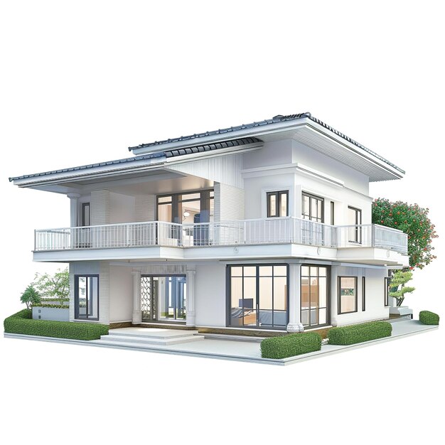 3D modern house on white background