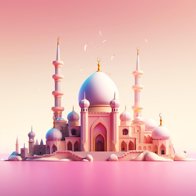 3d modern mosque with gradient background