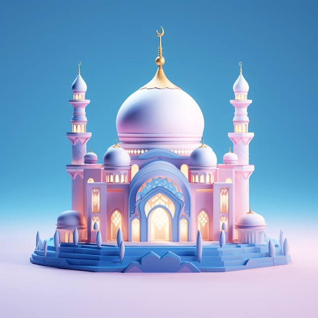 3d modern mosque with gradient background