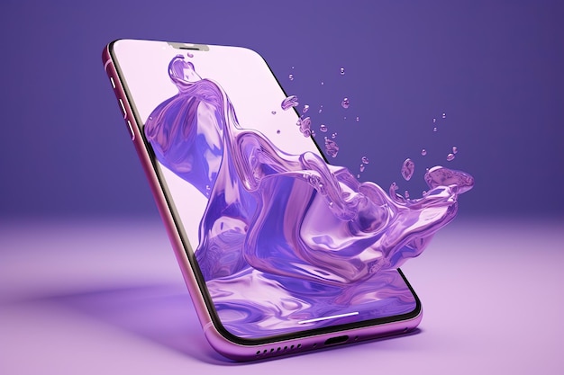 3D Modern smartphone mockup on gradient purple abstract background