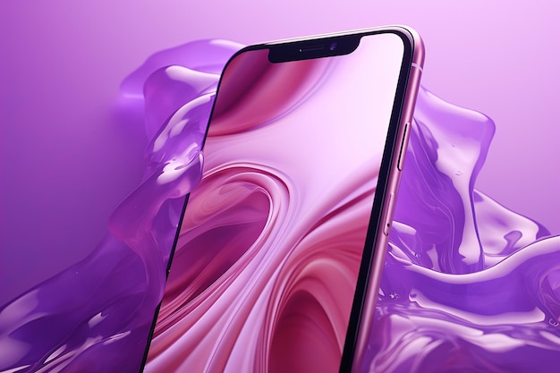 3D Modern smartphone mockup on gradient purple abstract background